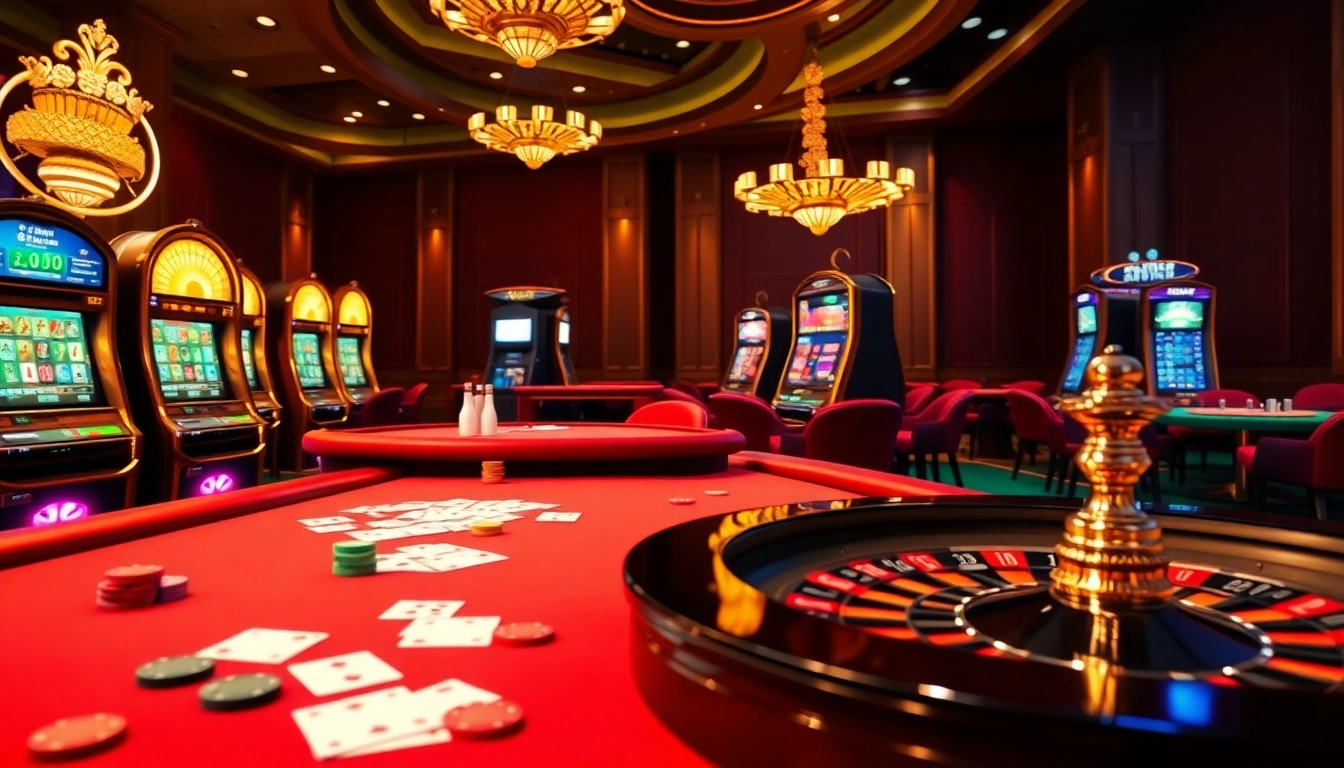 Experience thrilling gameplay at mm88 with elegant casino tables and vibrant slot machines.