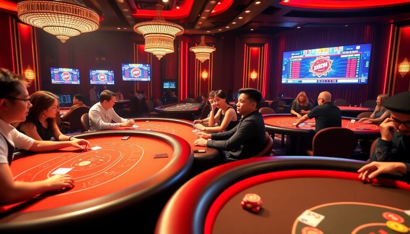 An engaging casino scene at S666.nyc, showcasing Baccarat and Poker tables with exciting gameplay.