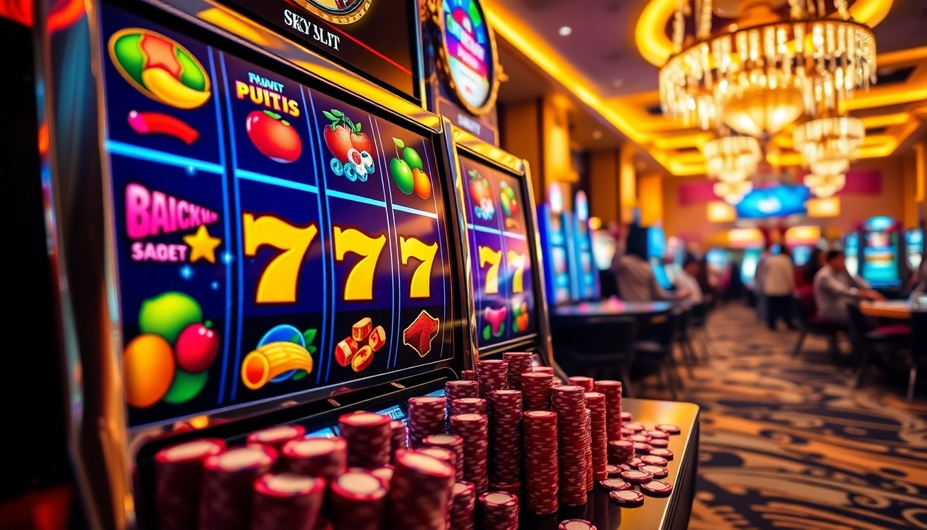 Experience the excitement of nổ hũ with vibrant slot machines and celebratory players in a lively casino.