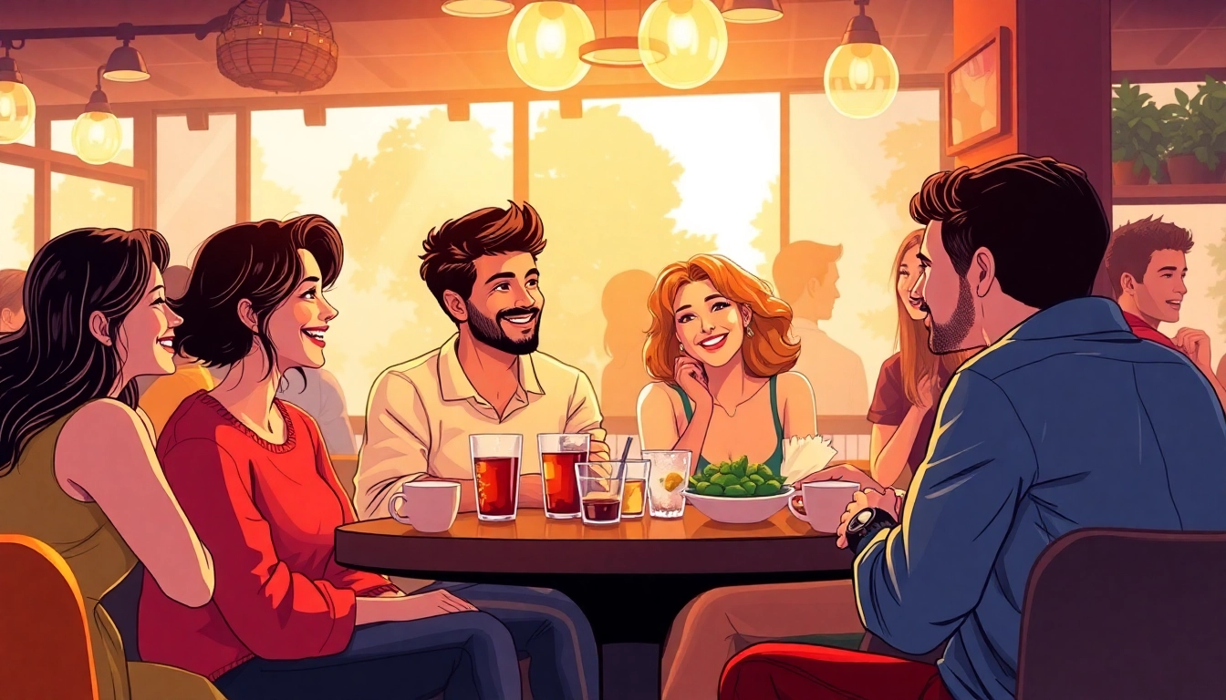 Engaging social scene illustrating OK FUN in dating for open-minded couples and singles.