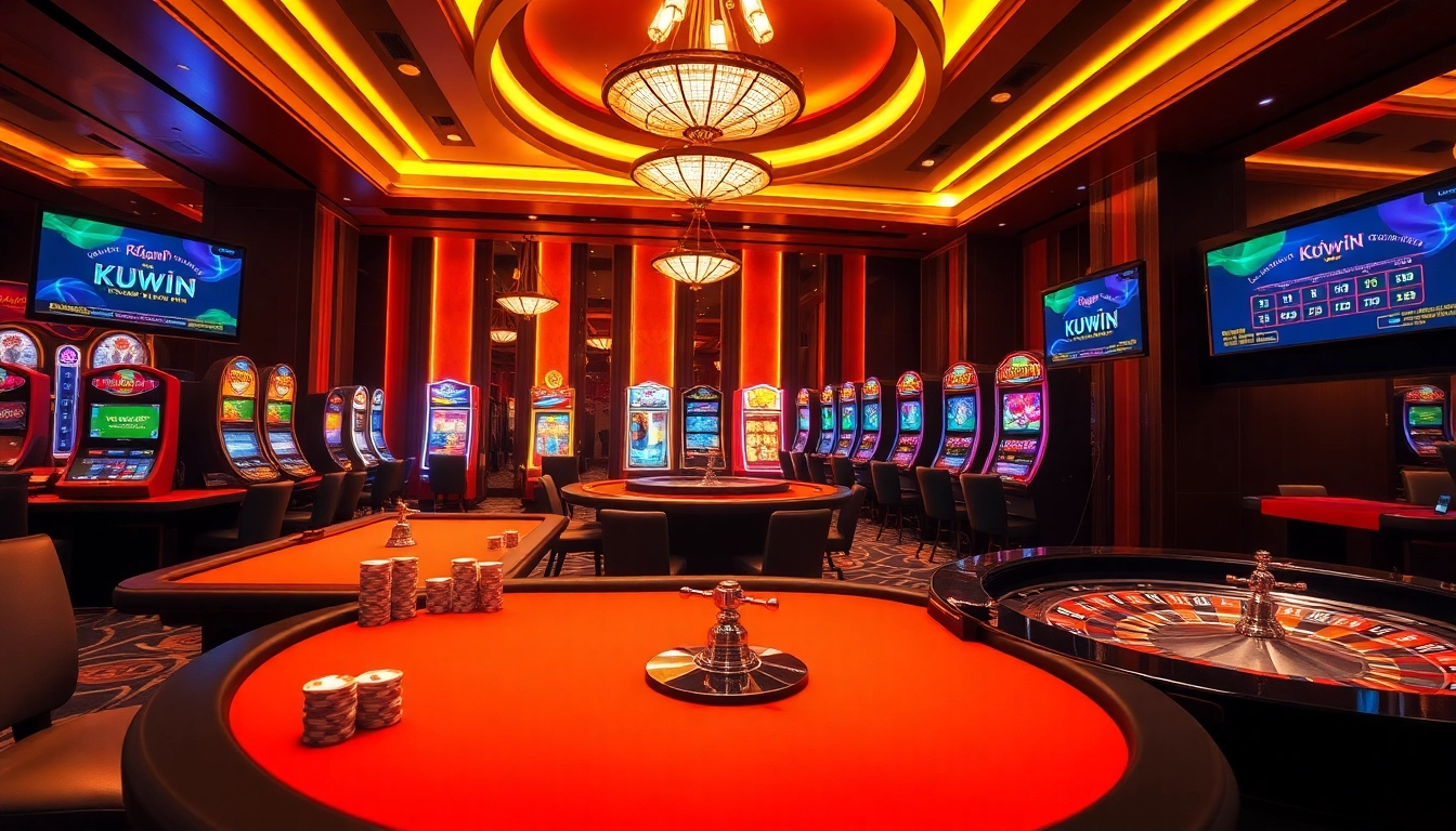 Kuwin casino scene showcasing vibrant slot machines and poker chips, inviting players to join the excitement.