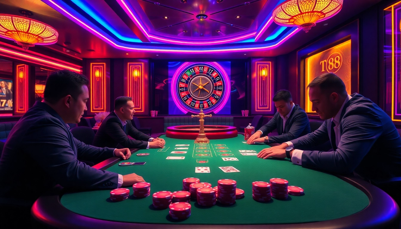 Engaging poker game scene with vibrant colors, tg88 themes, and strategic betting.