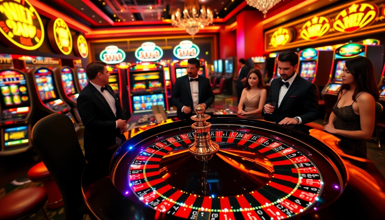 Experience the excitement of winning at king888.onl with a vibrant casino scene featuring roulette and slot machines.