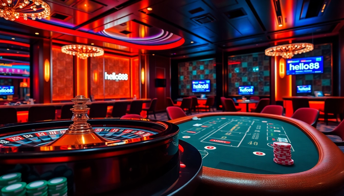 Hello88 invites players to engage at a high-stakes blackjack table in a luxurious casino environment.
