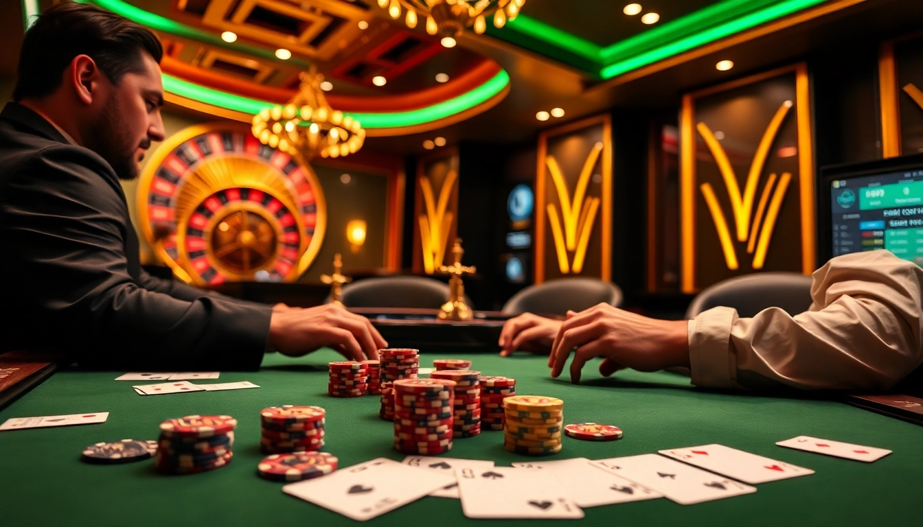 Players engage in a thrilling poker game at GG88 casino, showcasing excitement and strategy.