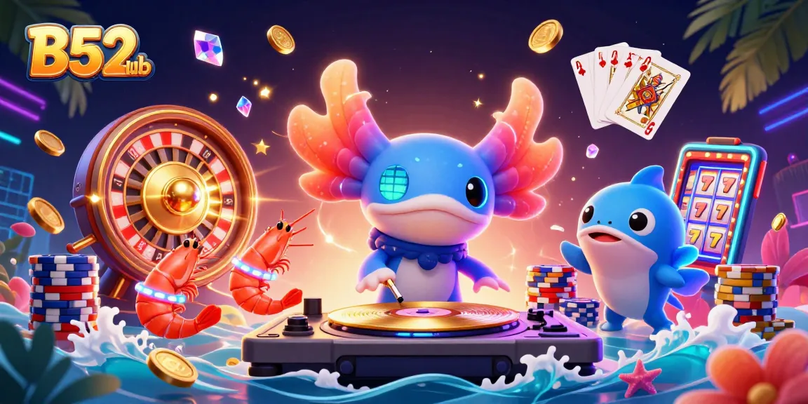 B52club players enjoying vibrant casino games with colorful characters and dazzling elements