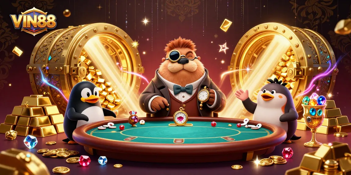 Join a playful poker game in the underwater world of VIN88 with vibrant characters and riches.