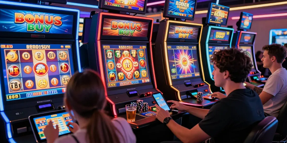 Engaging scene at https://crownnorthill.co.uk showcasing players enjoying Bonus Buy slots in a lively online casino atmosphere.