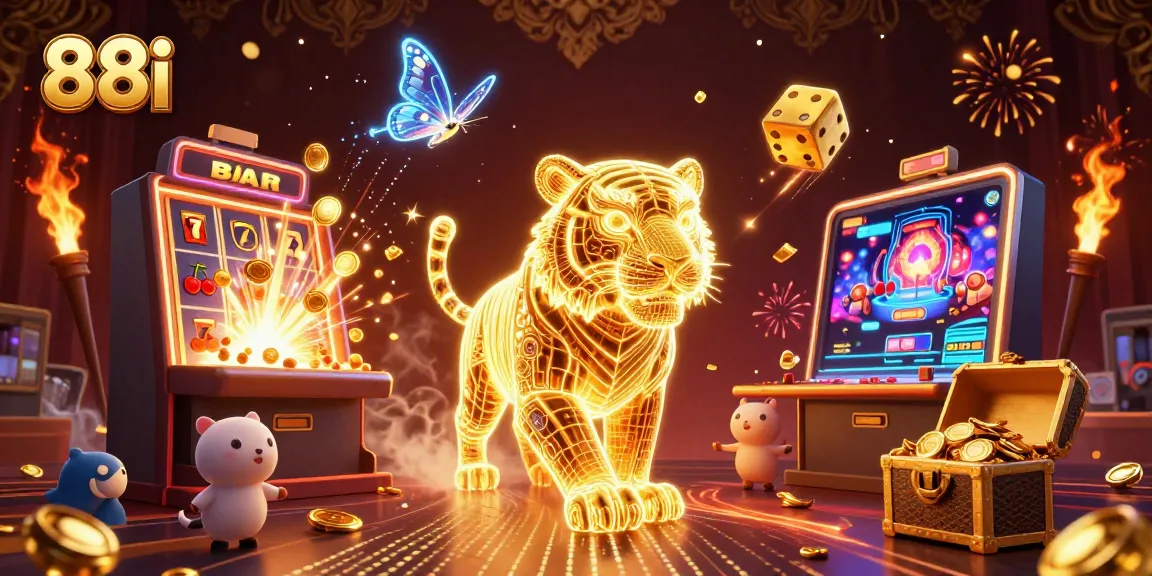 Experience the thrill of 88i with a vibrant casino scene featuring a dazzling tiger and jackpot celebrations.