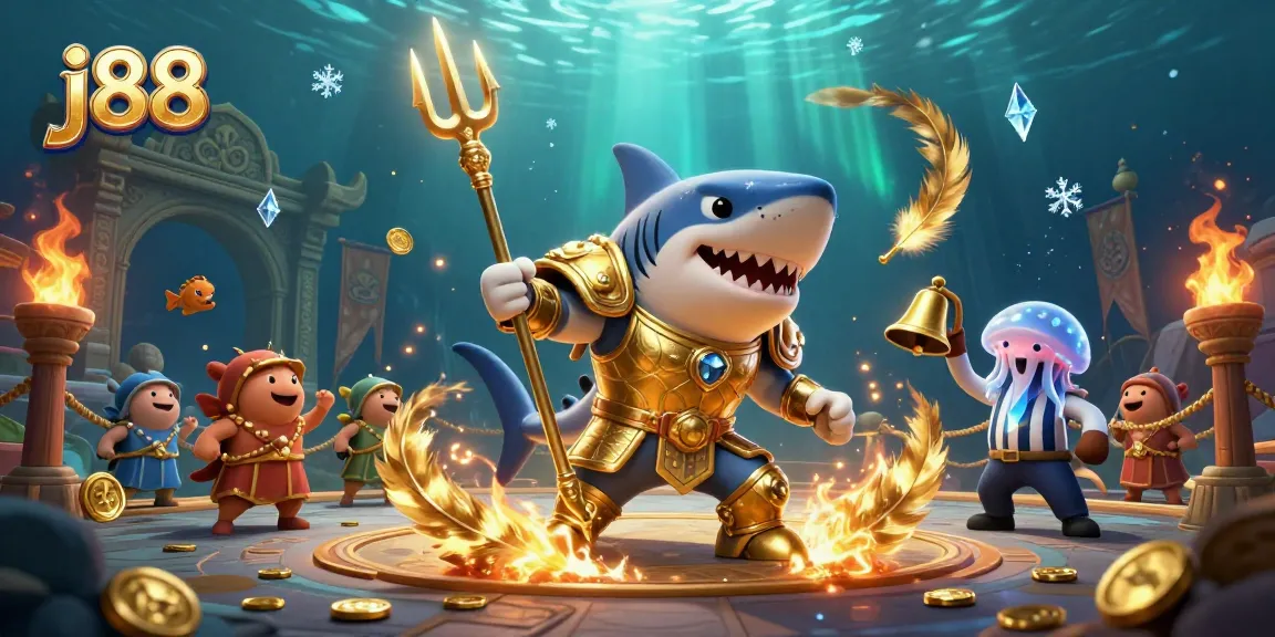 Experience the excitement of j88 casino with a golden gladiator shark and dynamic betting elements.