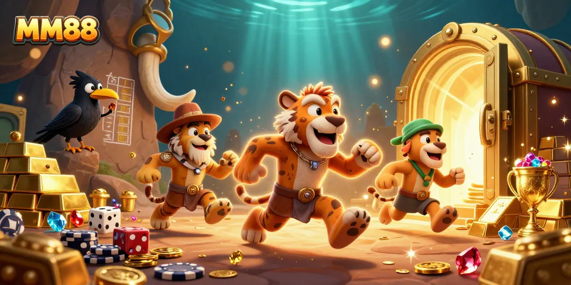 Play exciting games at MM88 with a vibrant casino scene overflowing with treasure.